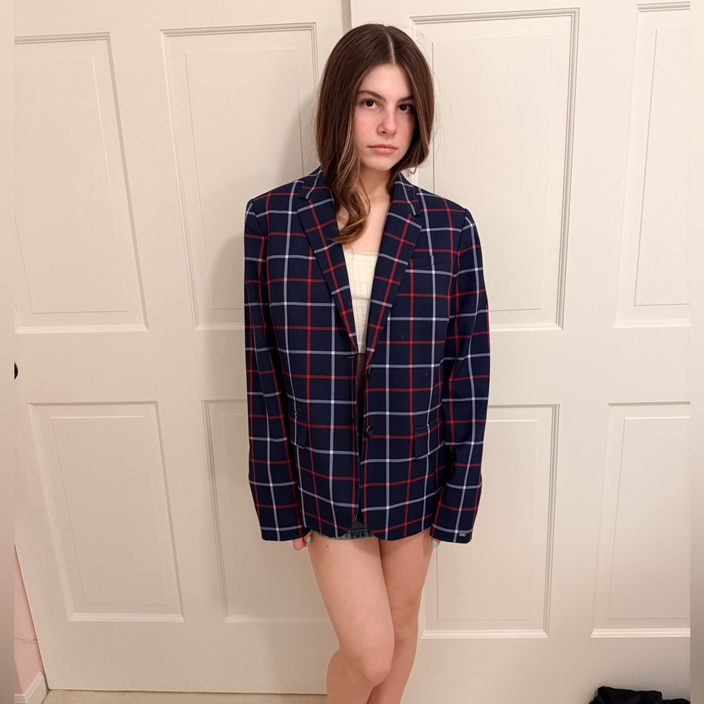 Women's Tommy Hilfinger Navy Red Checkered Blazer Jacket